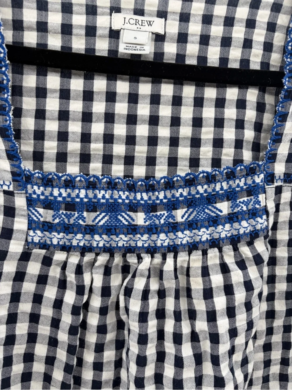 J.Crew Blouse Gingham Embroidered Square Neck Cottagecore Peasant Boho Sz small